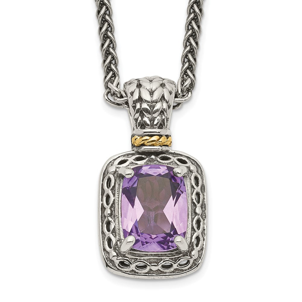 Shey Couture Sterling Silver with 14K Accent Antiqued Cushion Amethyst Necklace