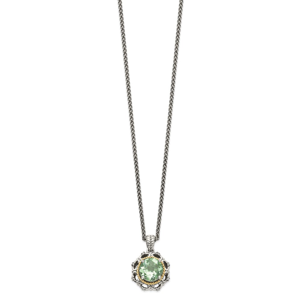 Shey Couture Sterling Silver with 14K Accent 18 Inch Antiqued Round Green Quartz and Diamond Necklace