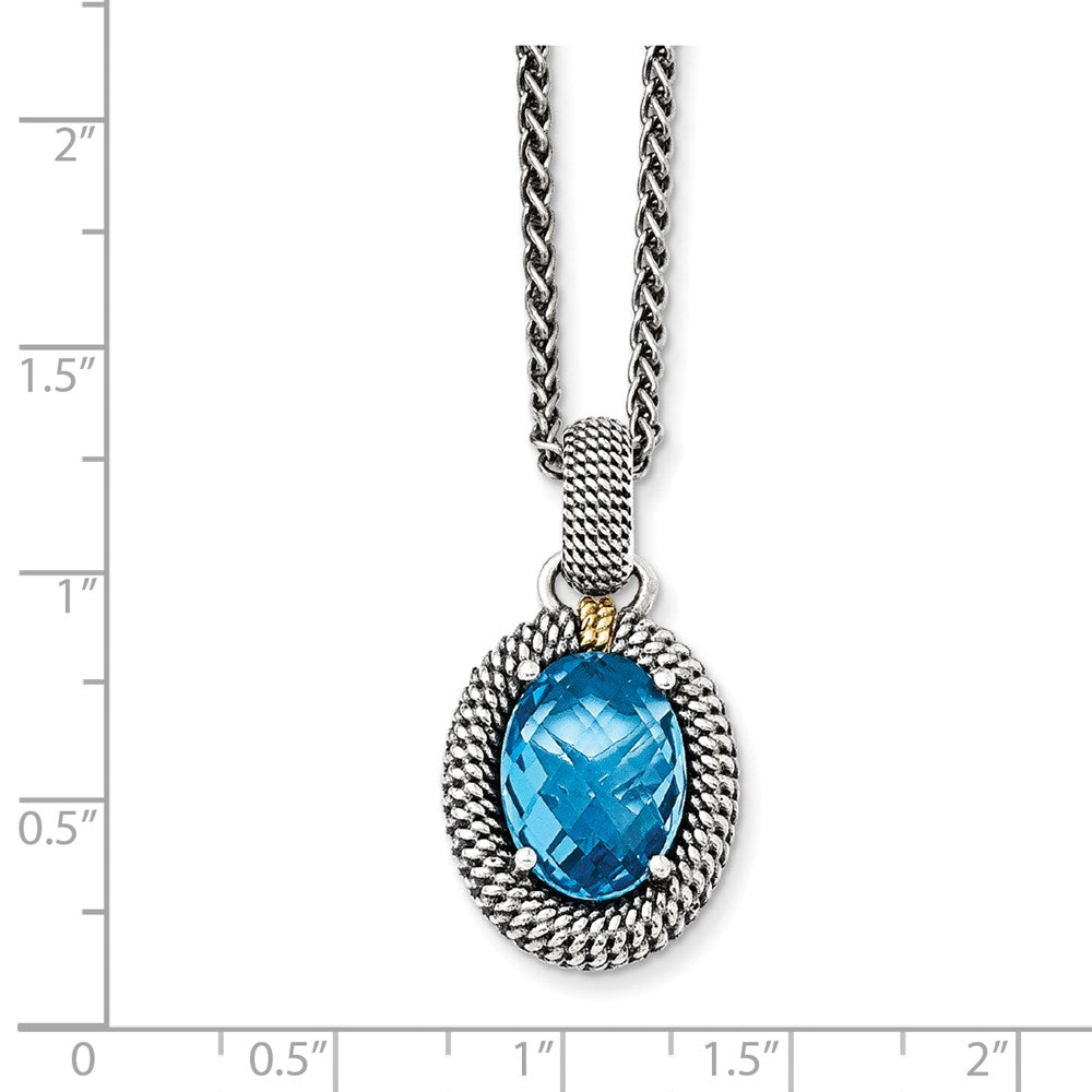 Sterling Silver w/14k Antiqued Blue Topaz Necklace