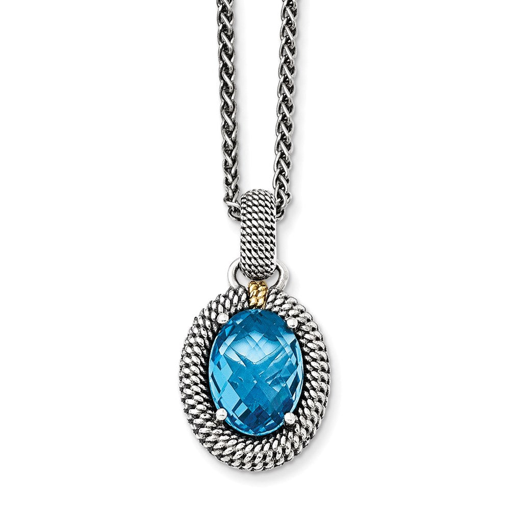 Sterling Silver w/14k Antiqued Blue Topaz Necklace