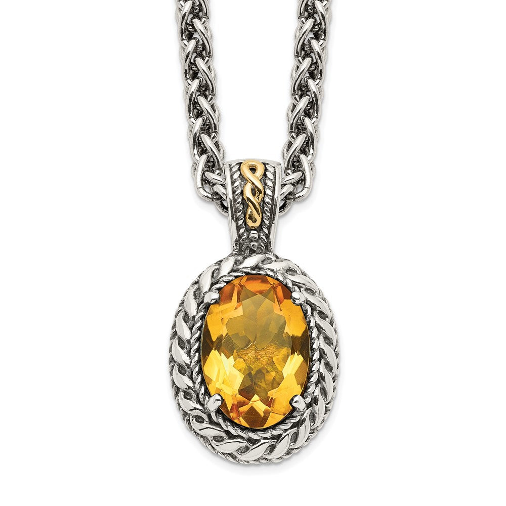 Shey Couture Sterling Silver with 14K Accent 18 Inch Antiqued Oval Citrine Necklace