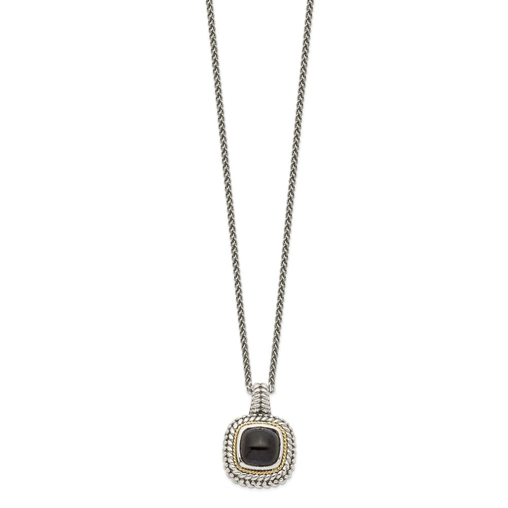 Shey Couture Sterling Silver with 14K Accent 18 Inch Antiqued Cabochon Black Onyx Necklace