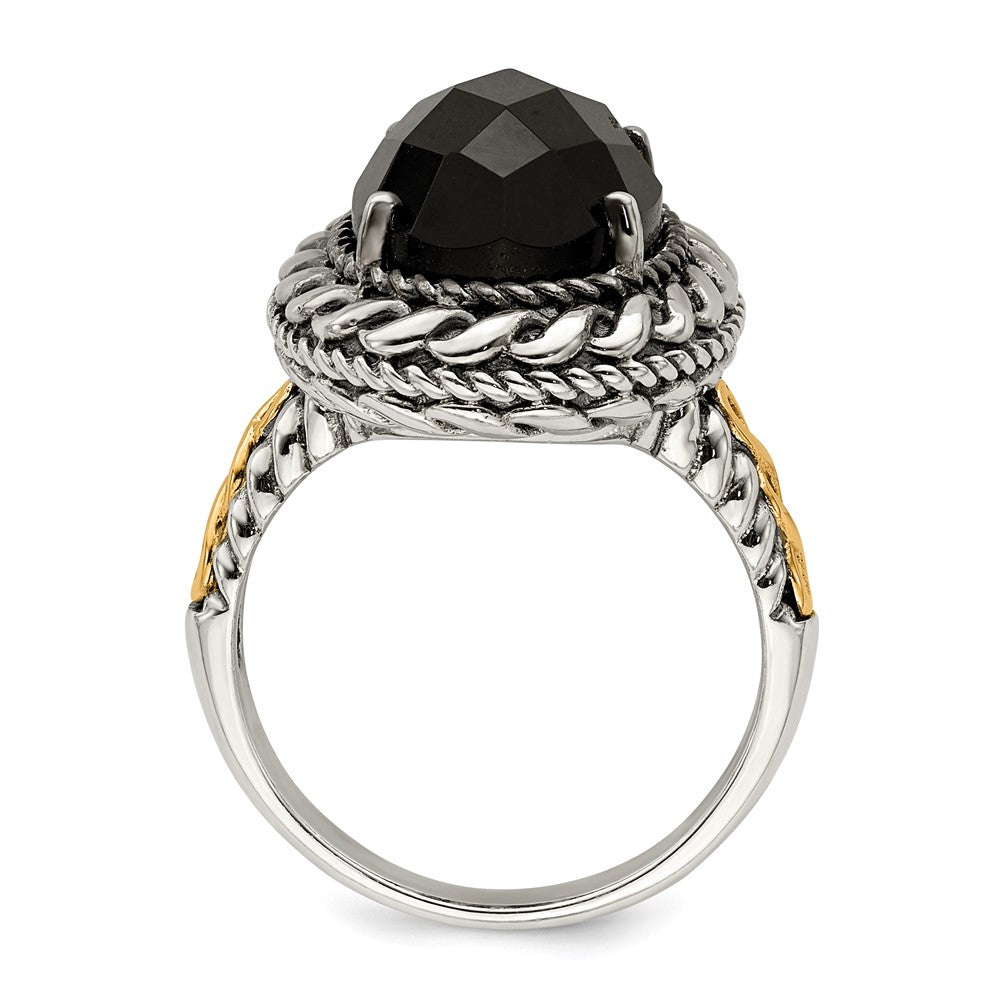 Shey Couture Sterling Silver with 14K Accent Antiqued Checkerboard-cut Black Onyx Ring