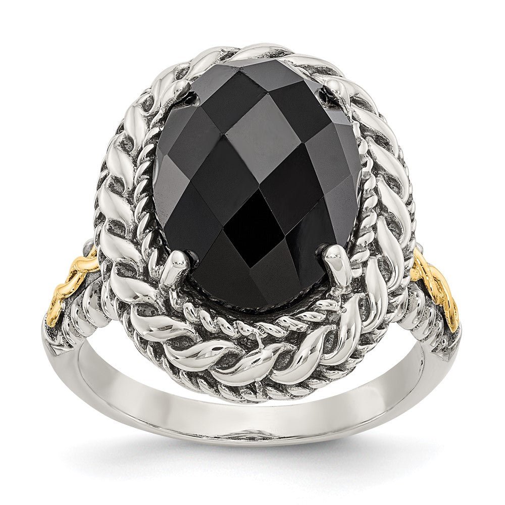 Shey Couture Sterling Silver with 14K Accent Antiqued Checkerboard-cut Black Onyx Ring