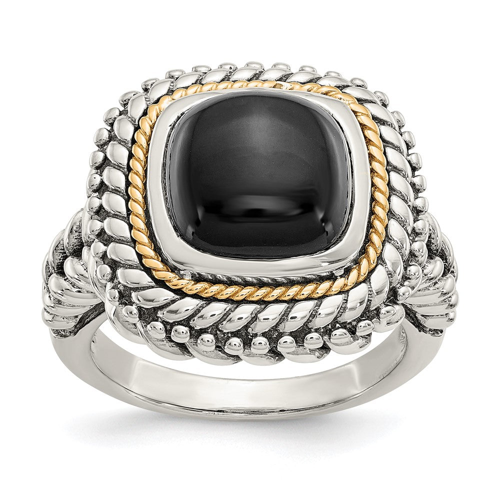 Shey Couture Sterling Silver with 14K Accent Antiqued Cabochon Black Onyx Ring