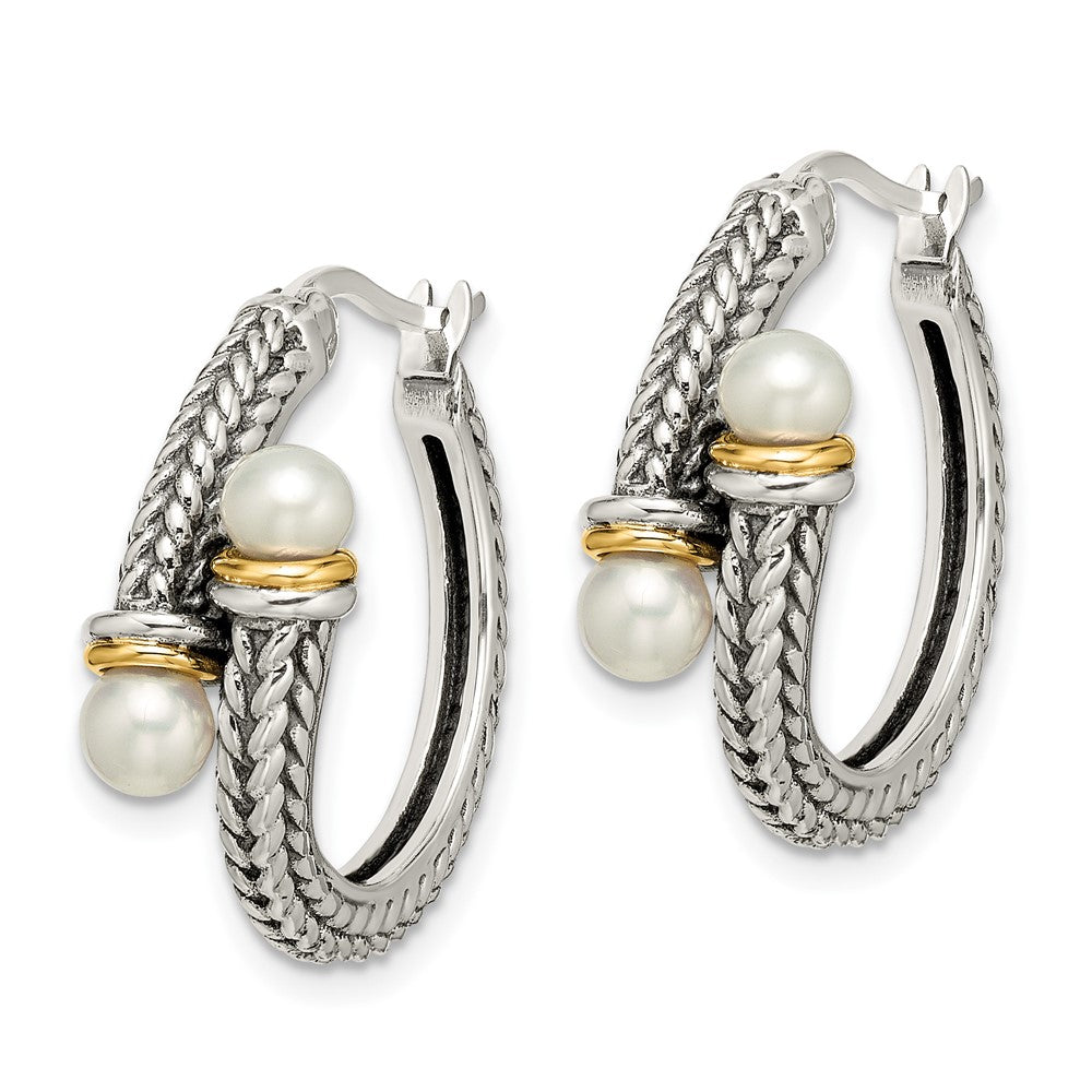 Shey Couture Sterling Silver with 14K Accent Antiqued Freshwater Cultured Pearl Hoop Earrings