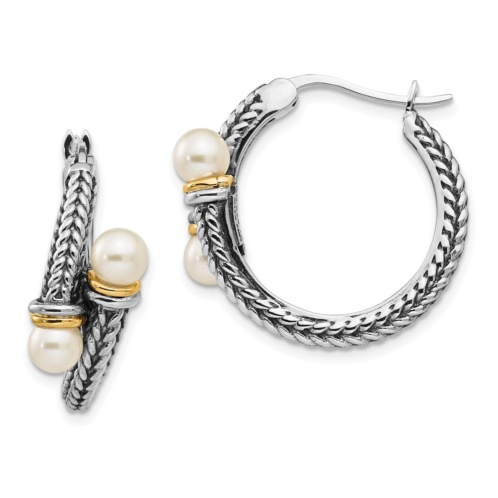 Shey Couture Sterling Silver with 14K Accent Antiqued Freshwater Cultured Pearl Hoop Earrings