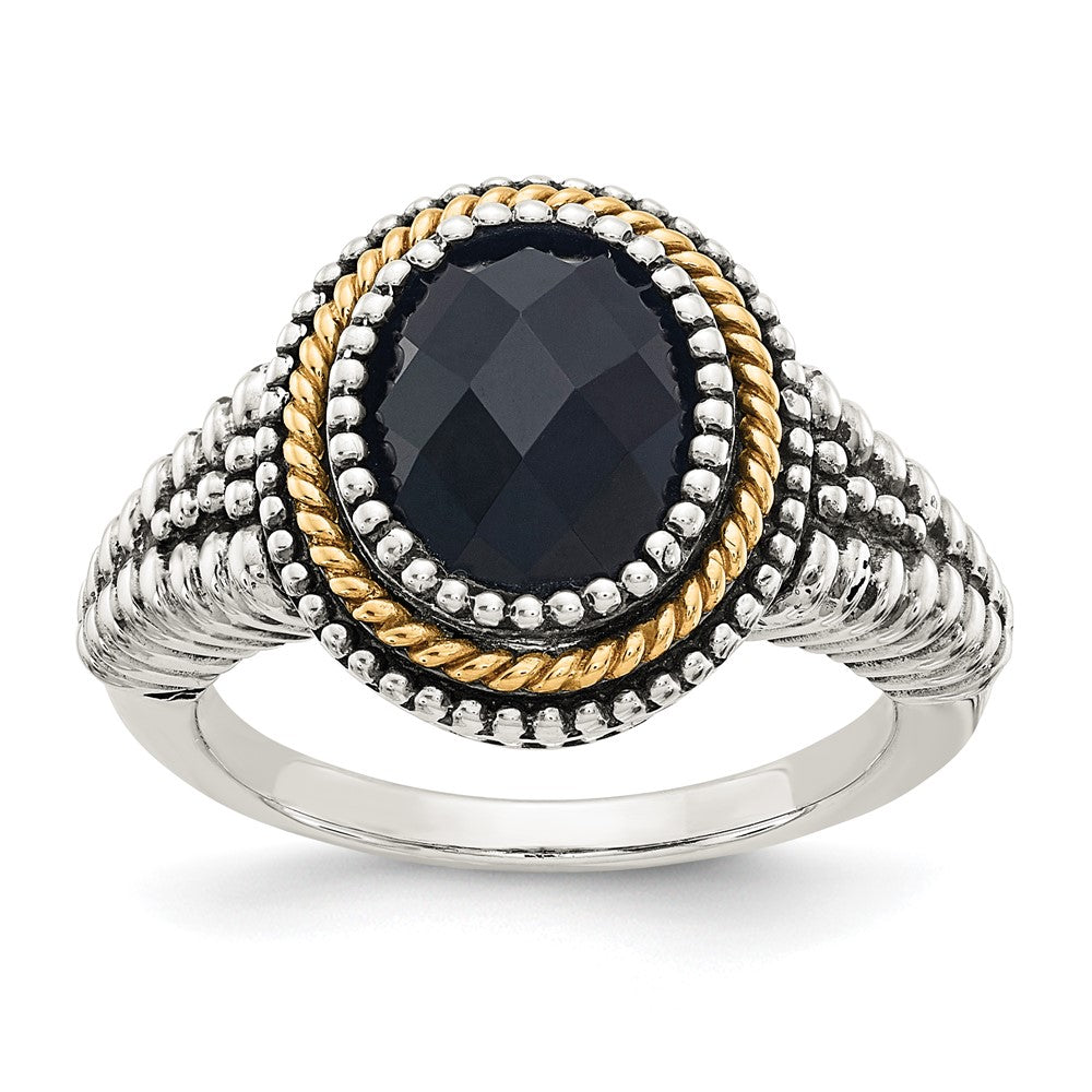 Shey Couture Sterling Silver with 14K Accent Antiqued Checkerboard-cut Black Onyx Ring