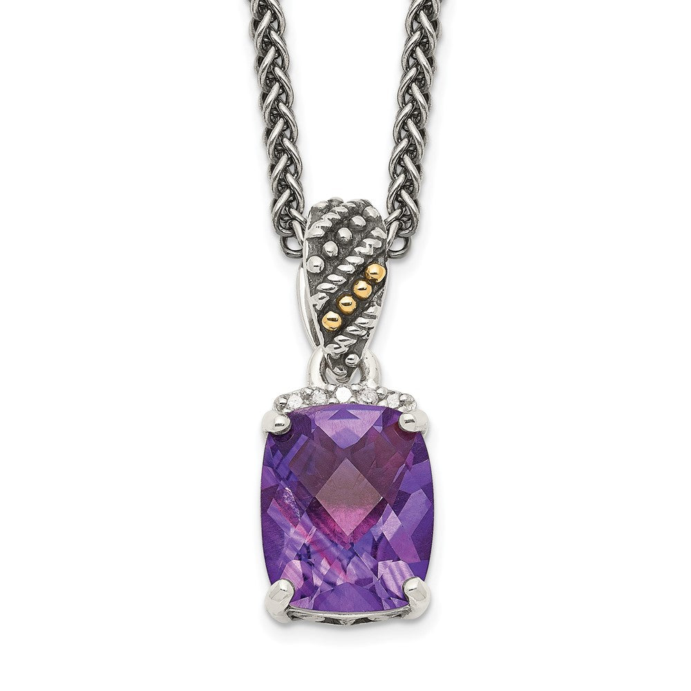 Shey Couture Sterling Silver with 14K Accent 18 Inch Antiqued Diamond and Checkerboard-cut Cushion Amethyst Necklace