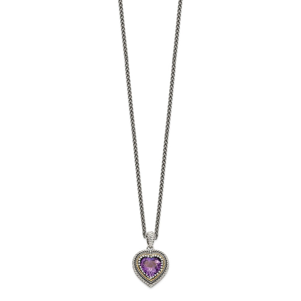 Shey Couture Sterling Silver with 14K Accent Antiqued Amethyst Heart Necklace