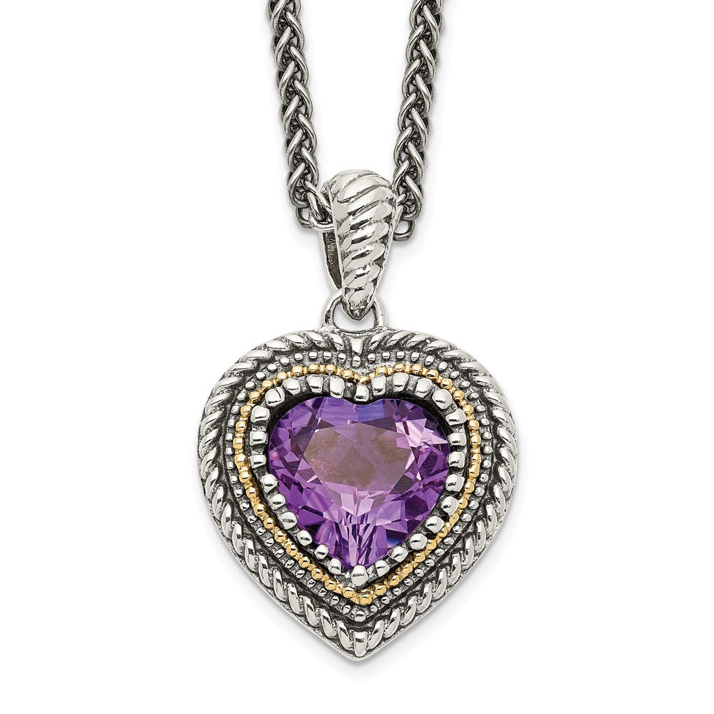 Shey Couture Sterling Silver with 14K Accent Antiqued Amethyst Heart Necklace