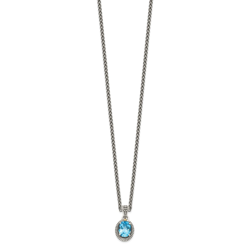 Shey Couture Sterling Silver with 14K Accent 18 Inch Antiqued Oval Light Swiss Blue Topaz Oval Necklace