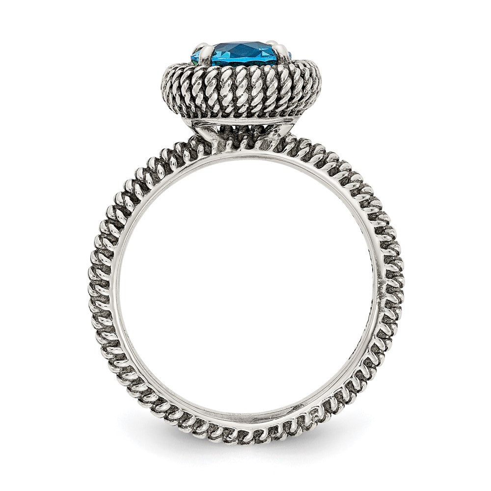 Shey Couture Sterling Silver with 14K Accent Antiqued Round Blue Topaz Ring