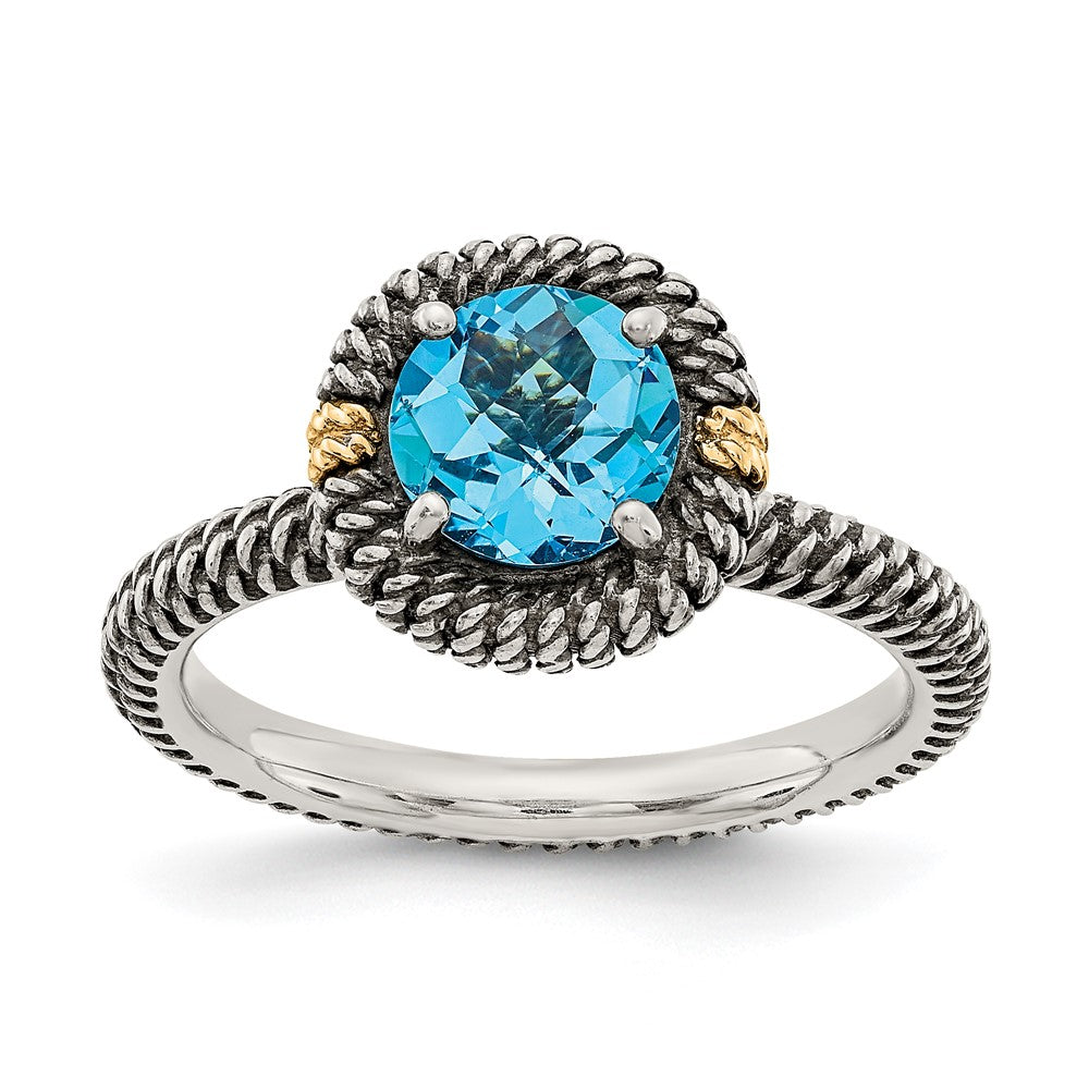 Shey Couture Sterling Silver with 14K Accent Antiqued Round Blue Topaz Ring