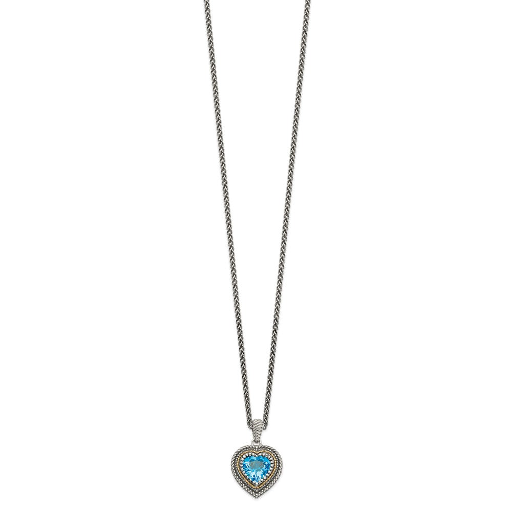 Shey Couture Sterling Silver with 14K Accent 18 Inch Antiqued Light Swiss Blue Topaz Heart Necklace