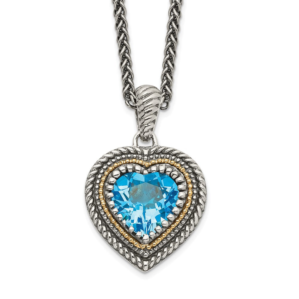 Shey Couture Sterling Silver with 14K Accent 18 Inch Antiqued Light Swiss Blue Topaz Heart Necklace