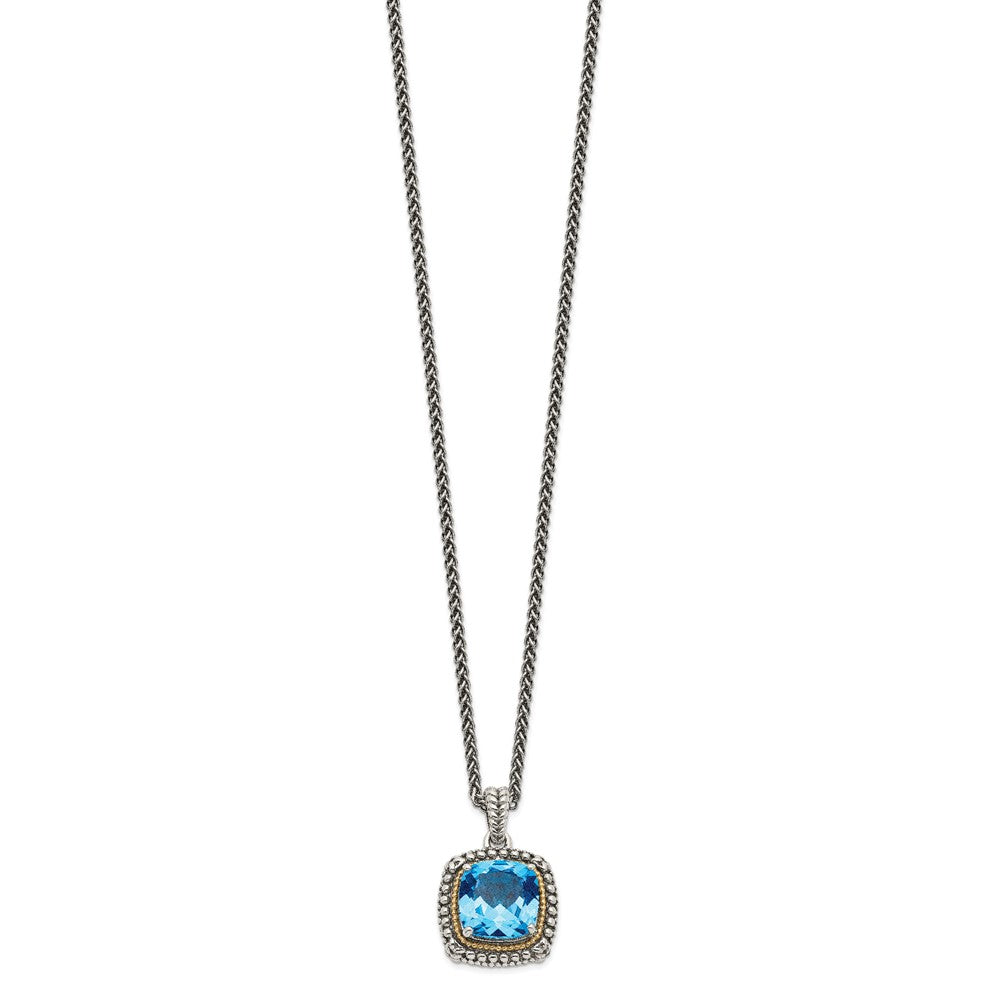 Shey Couture Sterling Silver with 14K Accent 18 Inch Antiqued Cushion Light Swiss Blue Topaz Necklace