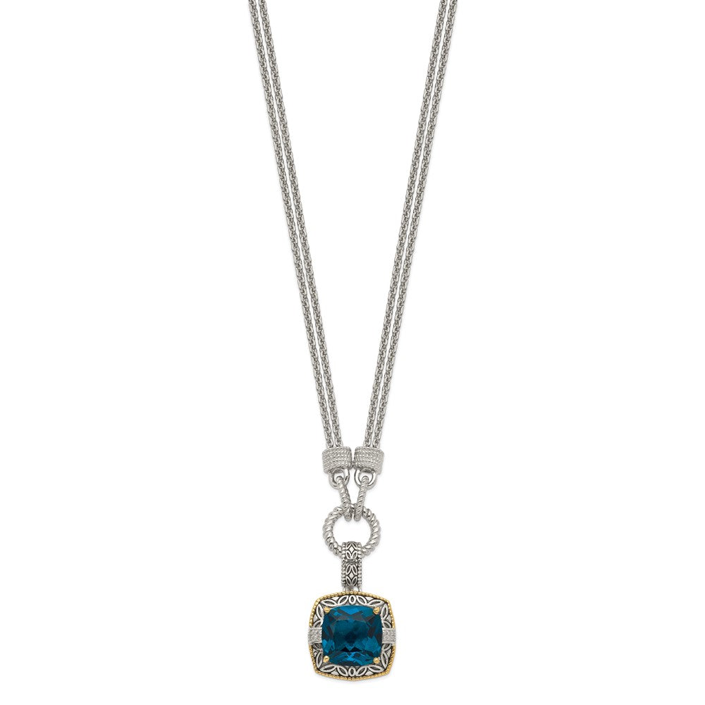 Shey Couture Sterling Silver with 14K Accent 17 Inch Antiqued Cushion London Blue Topaz and Diamond Plus . Ext. Necklace