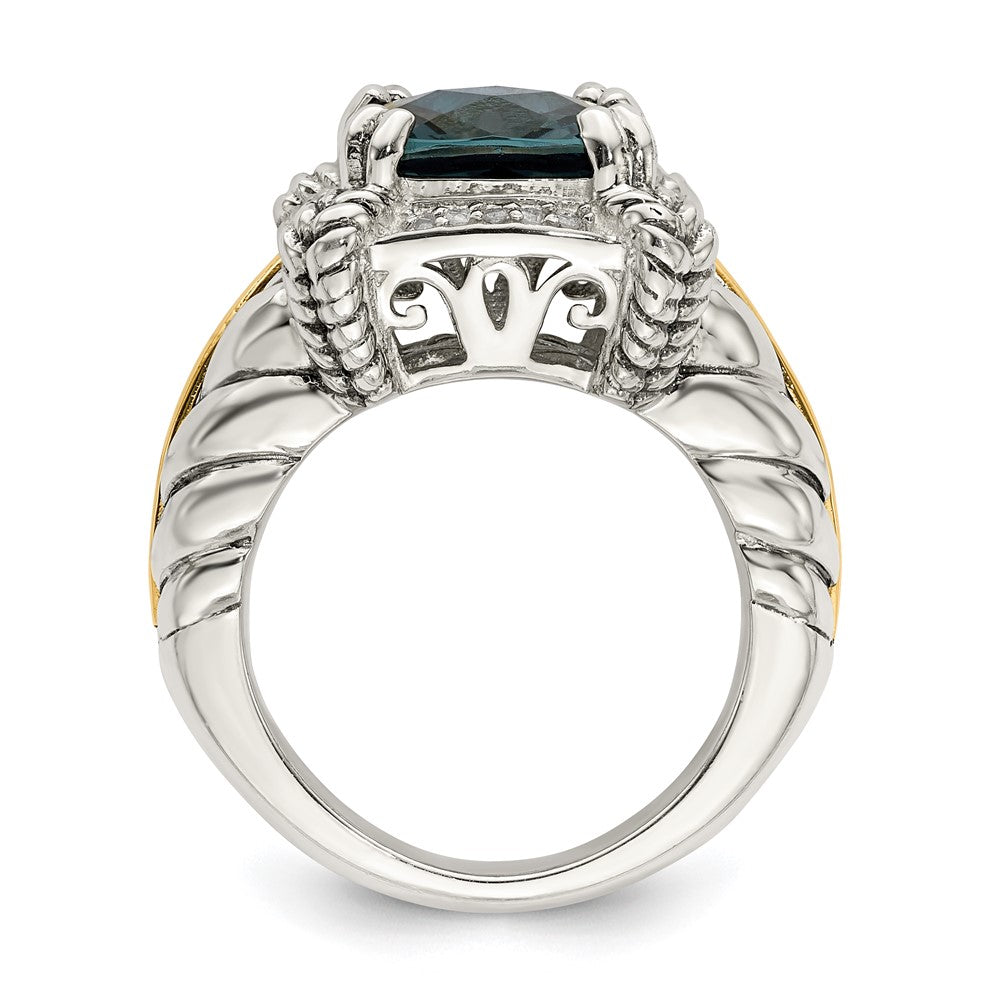 Shey Couture Sterling Silver with 14K Accent Antiqued London Blue Topaz and Diamond Ring