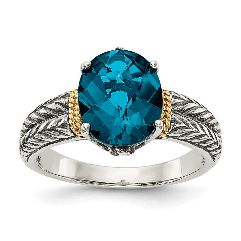 Shey Couture Sterling Silver with 14K Accent Antiqued Oval London Blue Topaz Ring