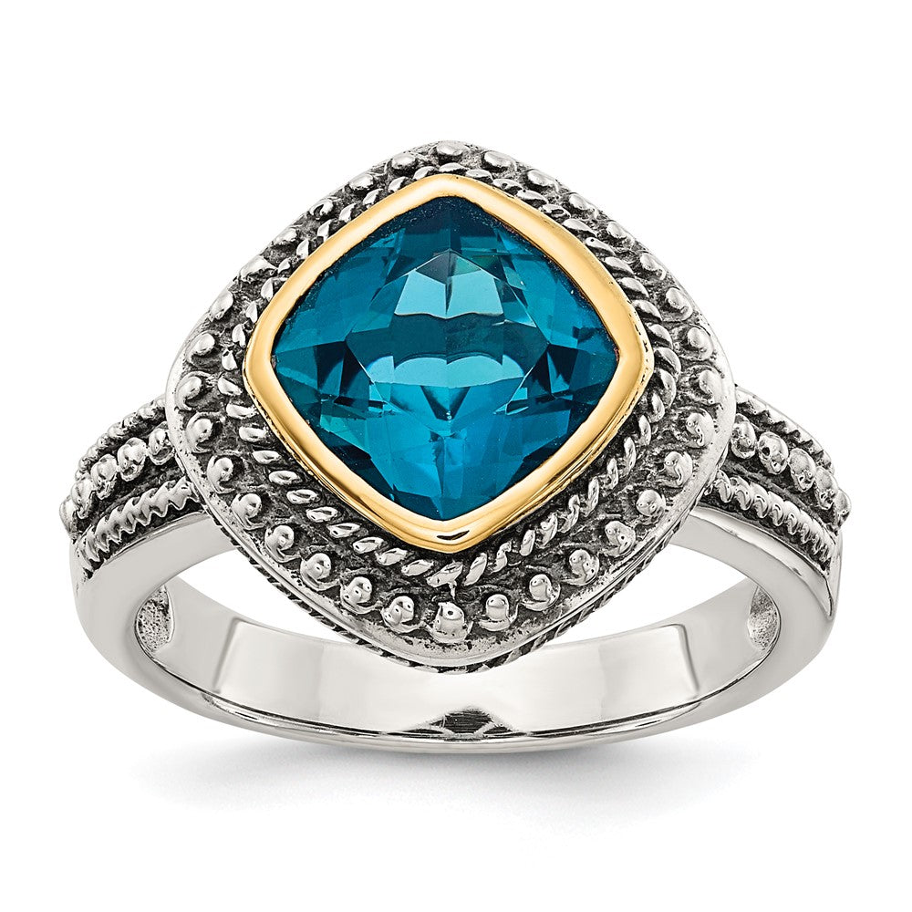 Shey Couture Sterling Silver with 14K Accent Antiqued London Blue Topaz Ring