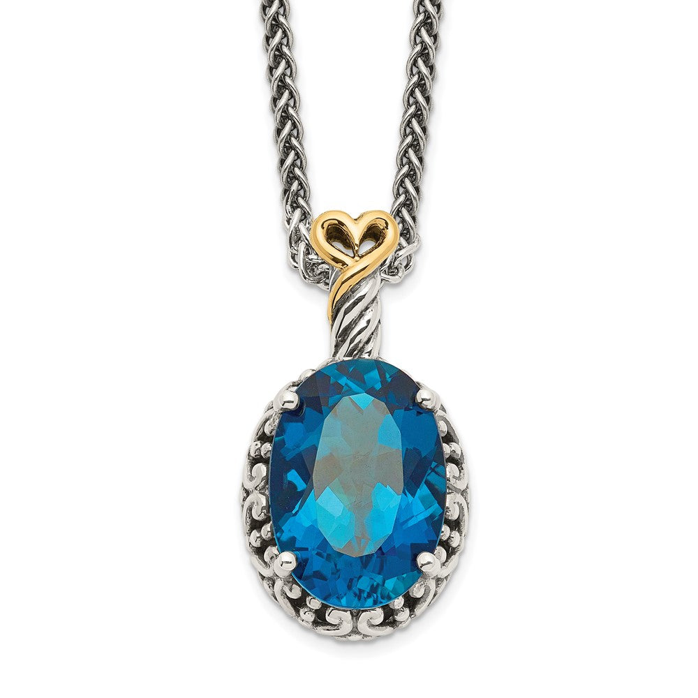 Shey Couture Sterling Silver with 14K Accent 18 Inch Antiqued Oval London Blue Topaz Oval Necklace