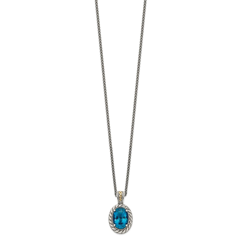 Shey Couture Sterling Silver with 14K Accent 18 Inch Antiqued Oval London Blue Topaz Hinged Bail Necklace