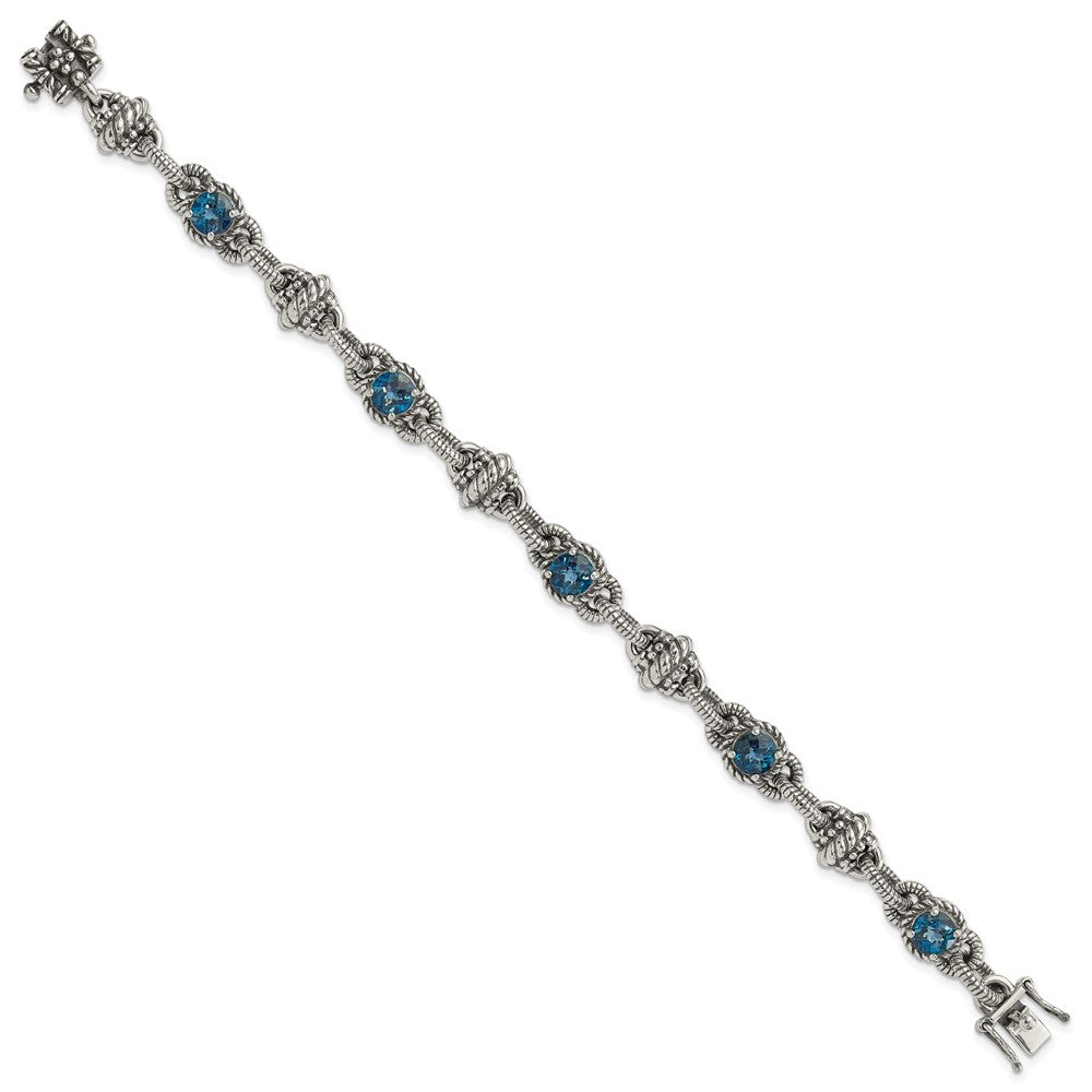 Shey Couture Sterling Silver Antiqued Round London Blue Topaz Bracelet