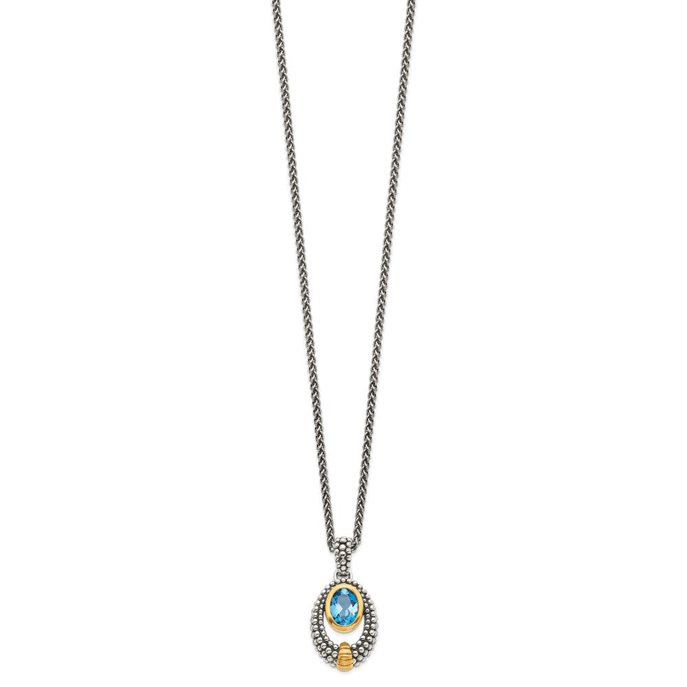 Shey Couture Sterling Silver Gold-tone Flash Gold-plated Antiqued Oval London Blue Topaz Necklace