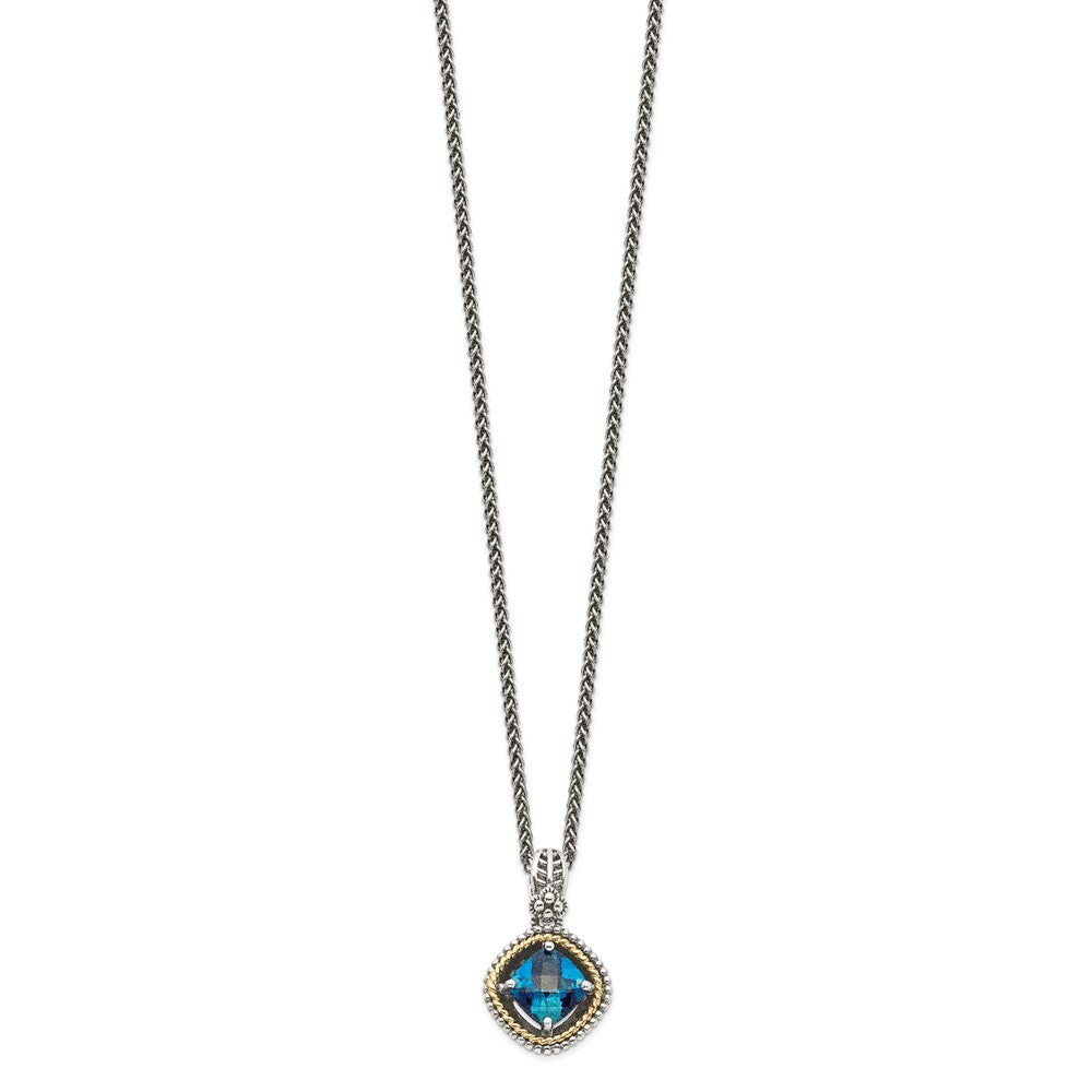 Shey Couture Sterling Silver with 14K Accent 18 Inch Antiqued CushionLondon Blue Topaz Necklace