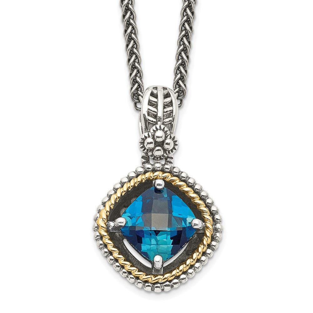 Shey Couture Sterling Silver with 14K Accent 18 Inch Antiqued CushionLondon Blue Topaz Necklace