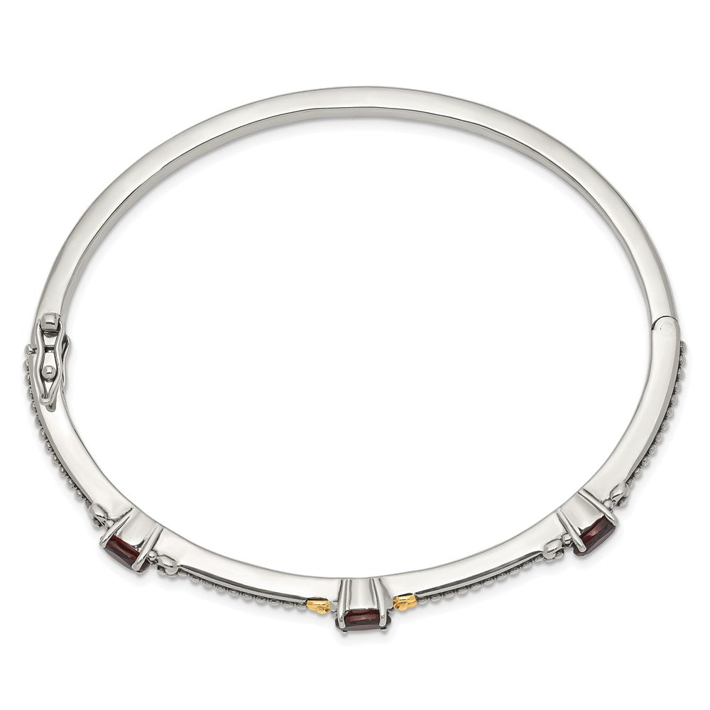 Shey Couture Sterling Silver with 14K Accent Antiqued Oval Garnet Bangle
