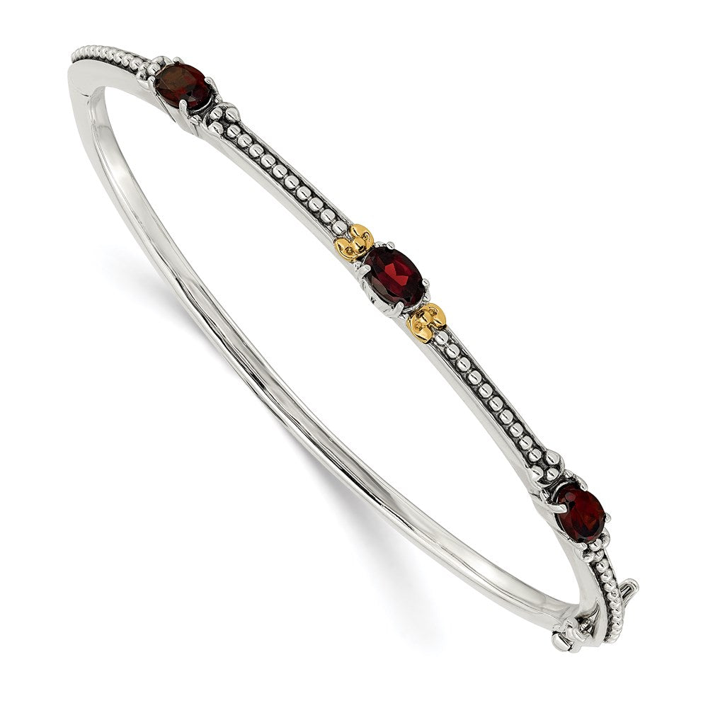 Shey Couture Sterling Silver with 14K Accent Antiqued Oval Garnet Bangle