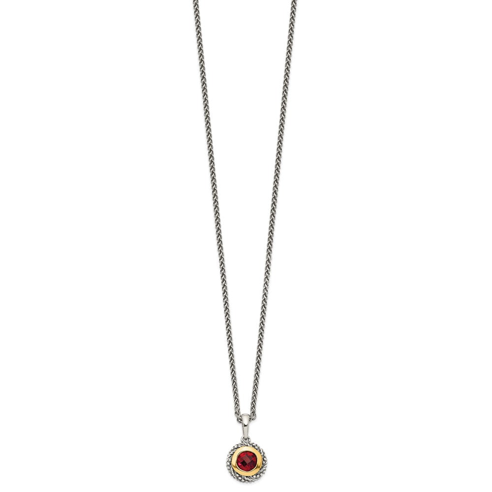 Shey Couture Sterling Silver with 14K Accent 18 Inch Antiqued Checkerboard Round Bezel Garnet Necklace