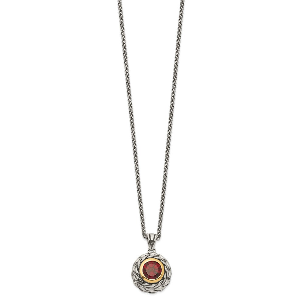 Shey Couture Sterling Silver with 14K Accent 18 Inch Antiqued Round Garnet Necklace