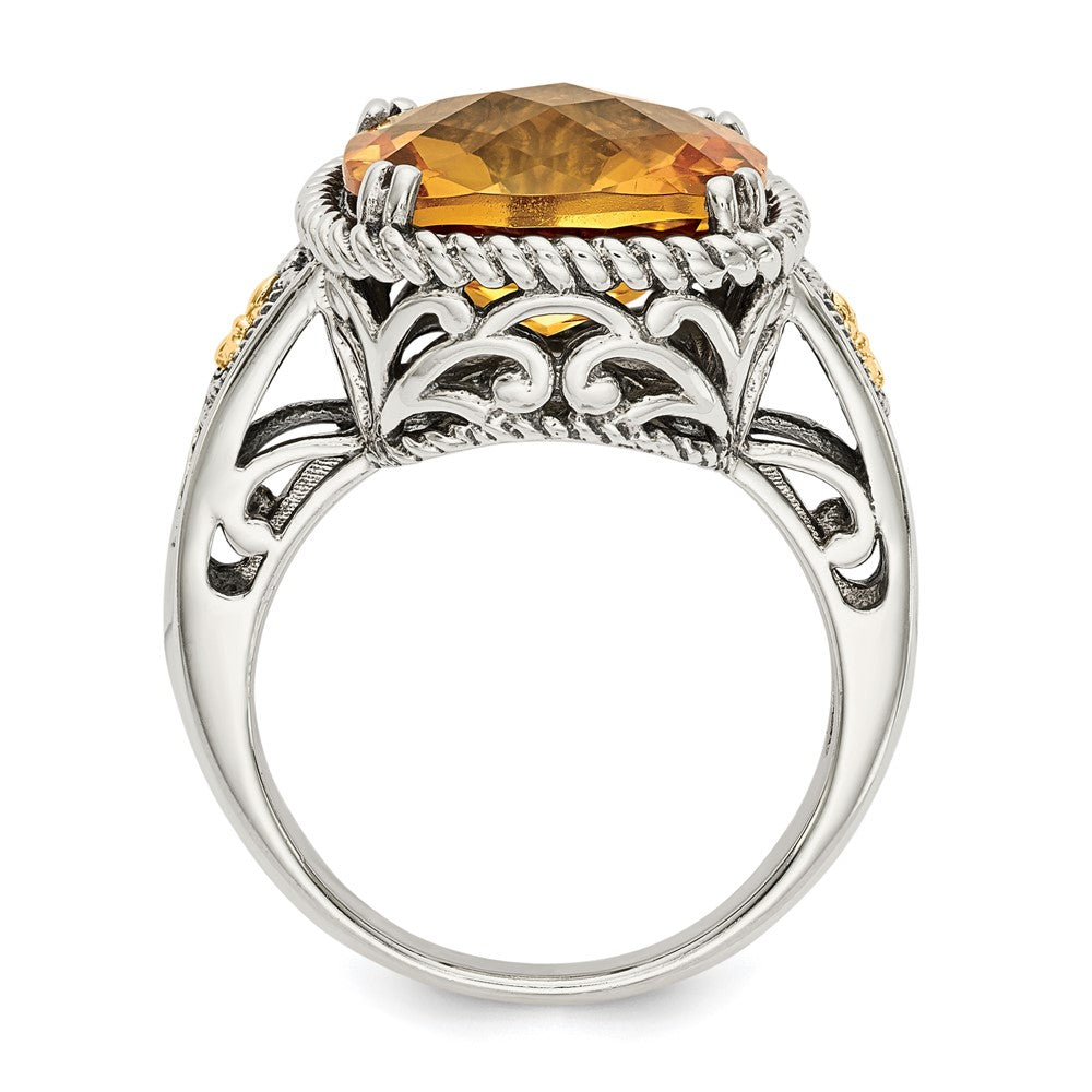 Shey Couture Sterling Silver with 14K Accent Antiqued Cushion Citrine Ring