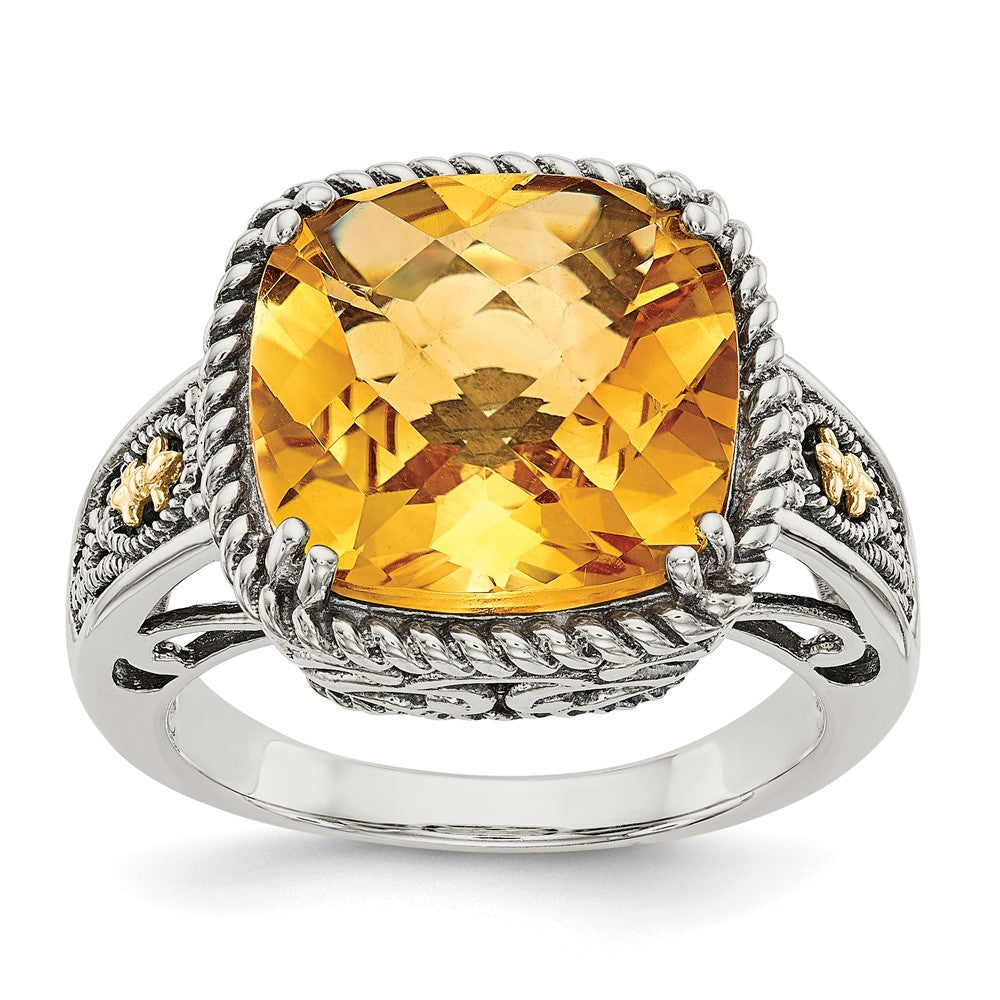 Shey Couture Sterling Silver with 14K Accent Antiqued Cushion Citrine Ring