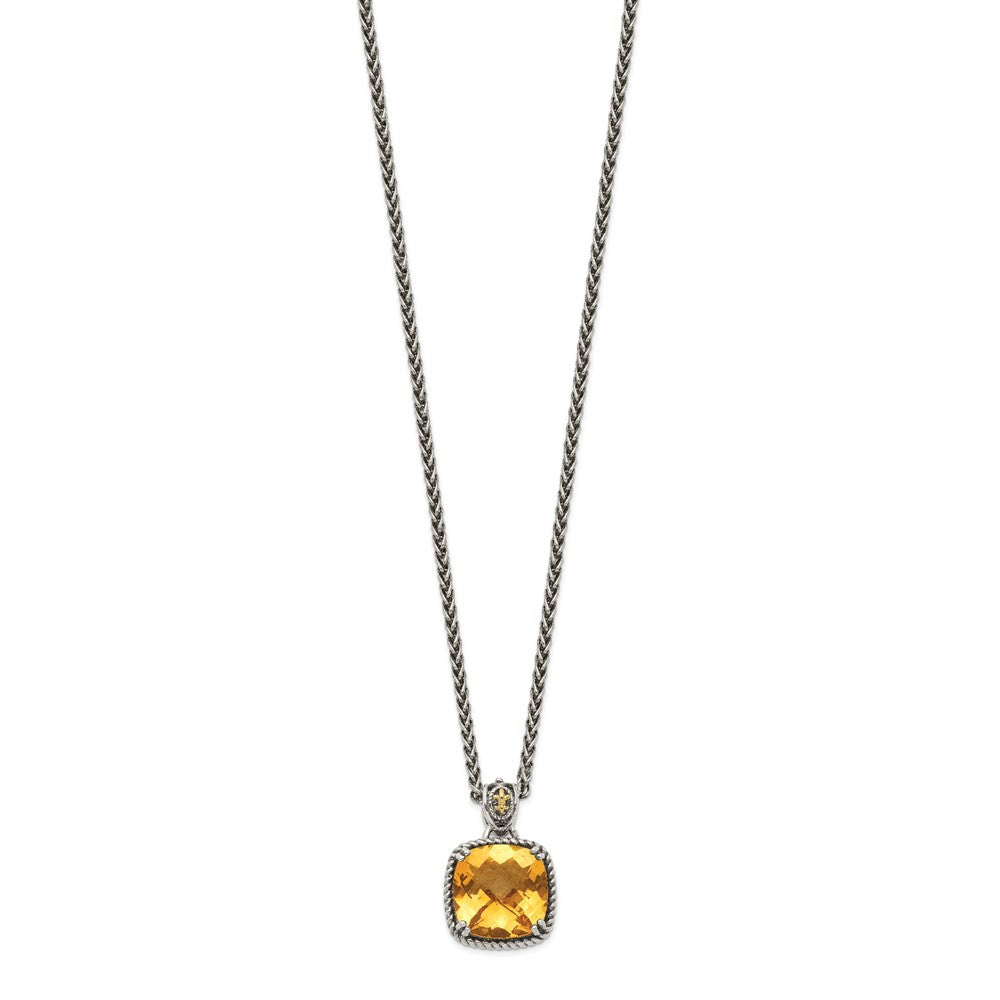 Shey Couture Sterling Silver with 14K Accent 18 Inch Antiqued Checkerboard Cushion Citrine Necklace