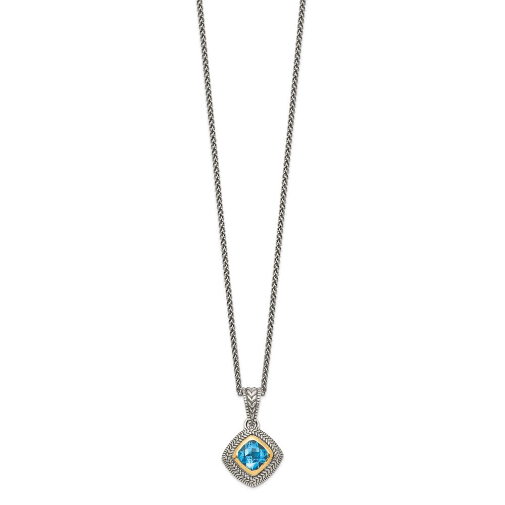 Shey Couture Sterling Silver with 14K Accent 18 Inch Antiqued Cushion Bezel Sky Blue Topaz Necklace