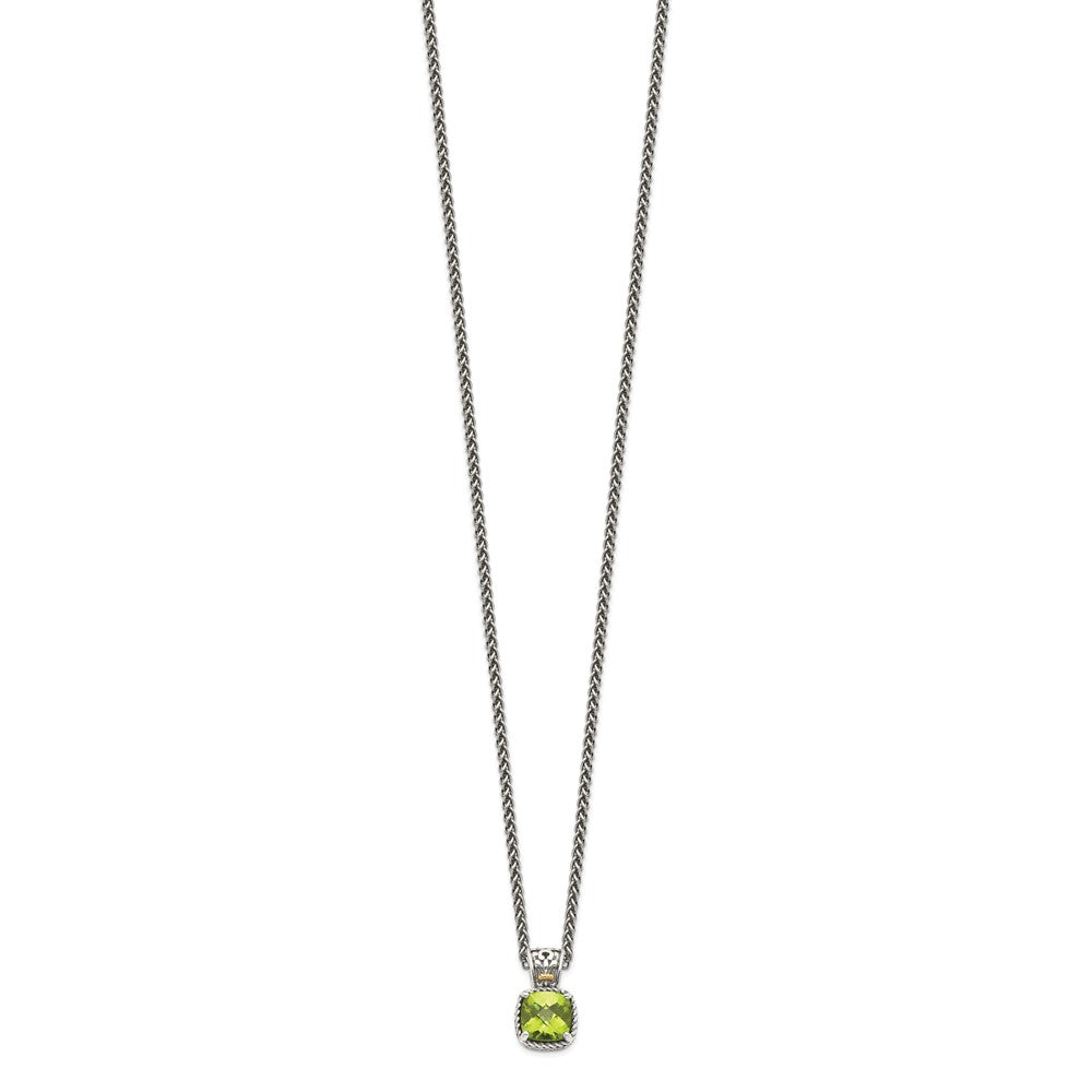 Shey Couture Sterling Silver with 14K Accent 18 Inch Antiqued Cushion Peridot Necklace