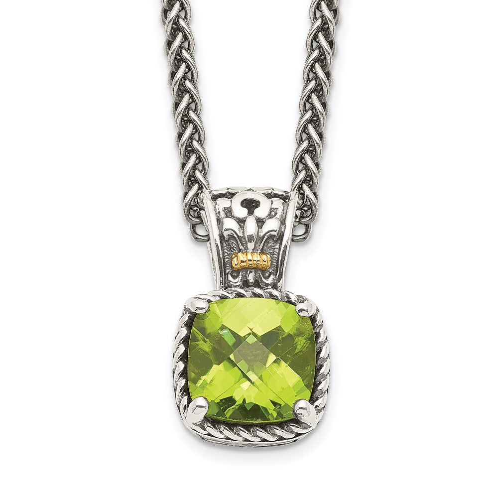 Shey Couture Sterling Silver with 14K Accent 18 Inch Antiqued Cushion Peridot Necklace