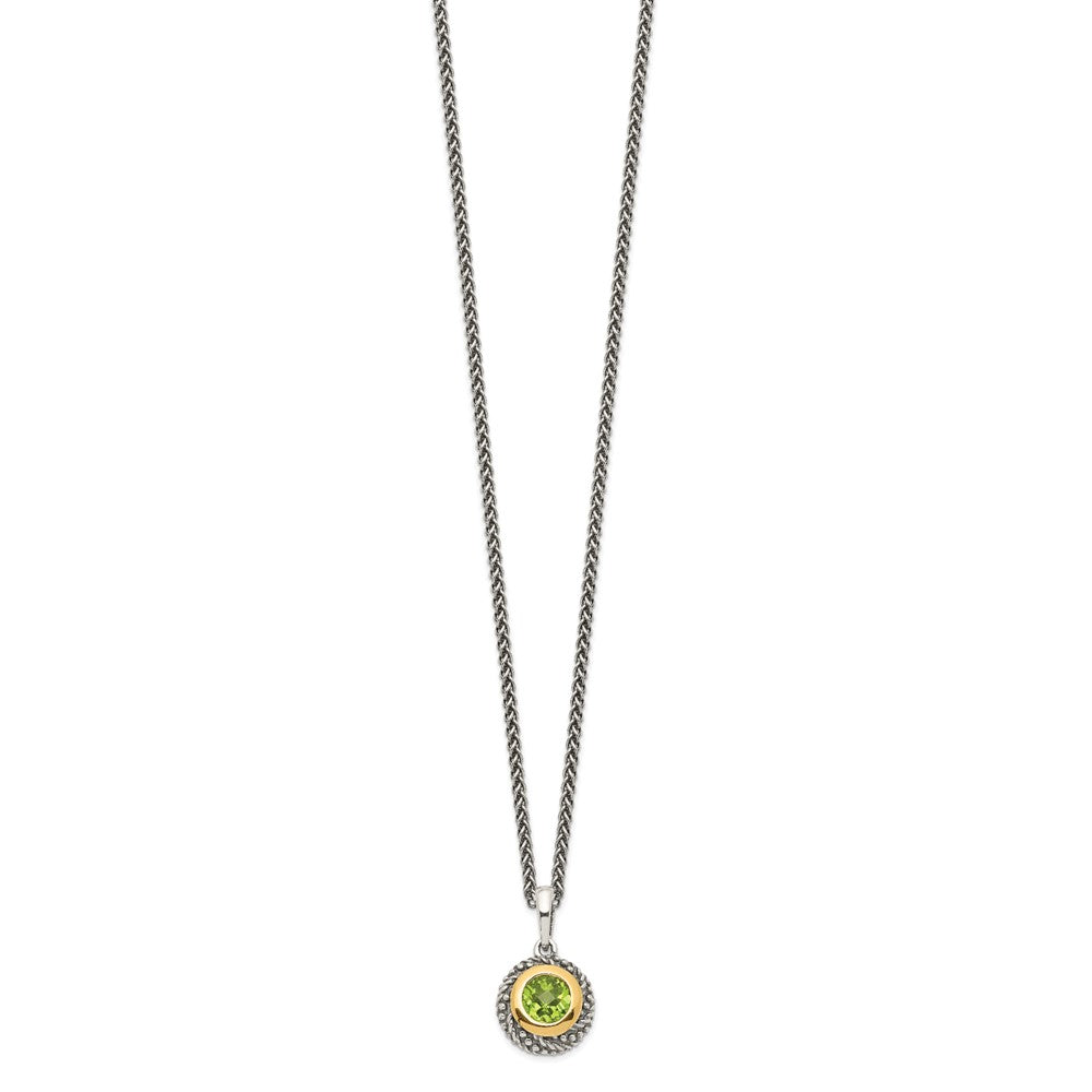 Shey Couture Sterling Silver with 14K Accent 18 Inch Antiqued Round Bezel Peridot Necklace