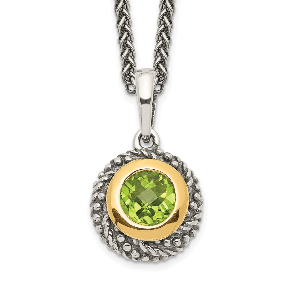 Shey Couture Sterling Silver with 14K Accent 18 Inch Antiqued Round Bezel Peridot Necklace