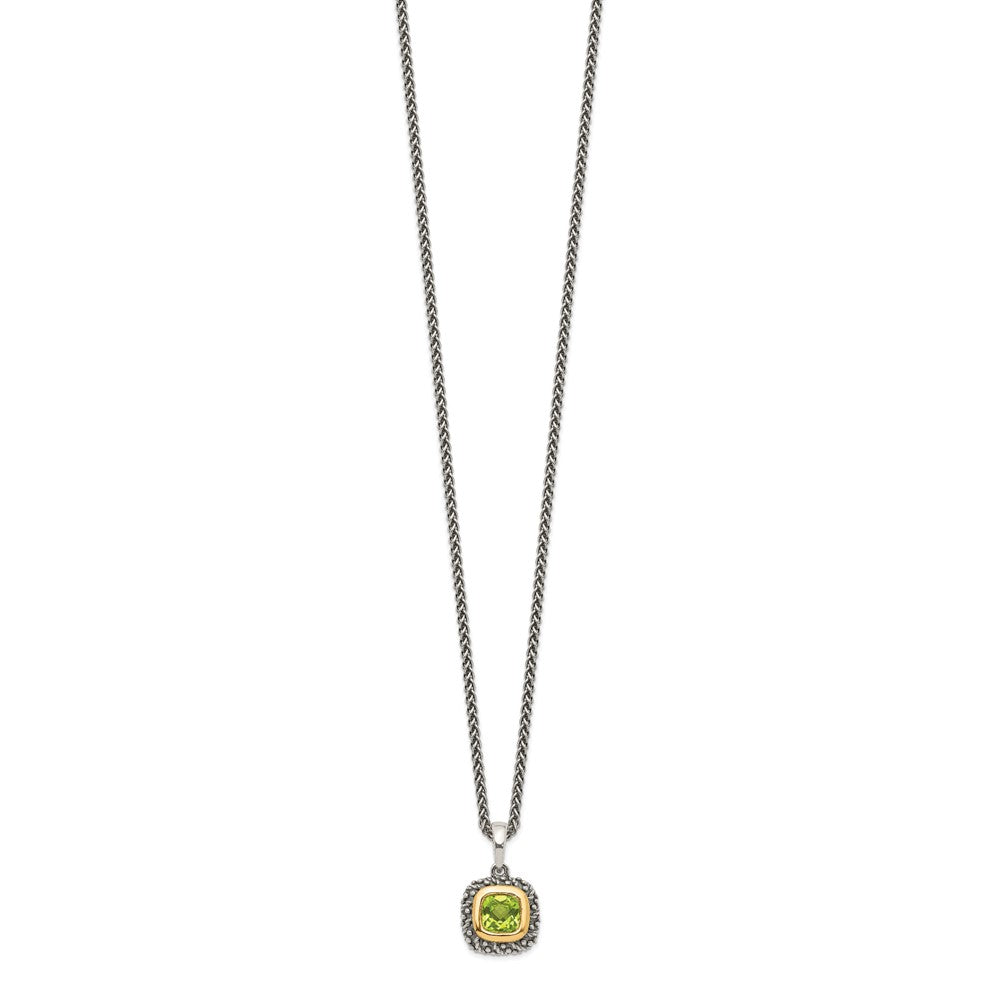 Shey Couture Sterling Silver with 14K Accent 18 Inch Antiqued Cushion Bezel Peridot Necklace