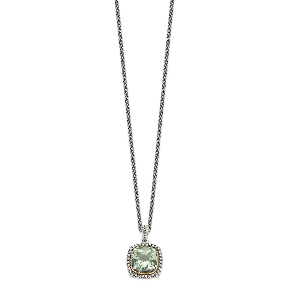 Shey Couture Sterling Silver with 14K Accent 18 Inch Antiqued Cushion Green Quartz Necklace