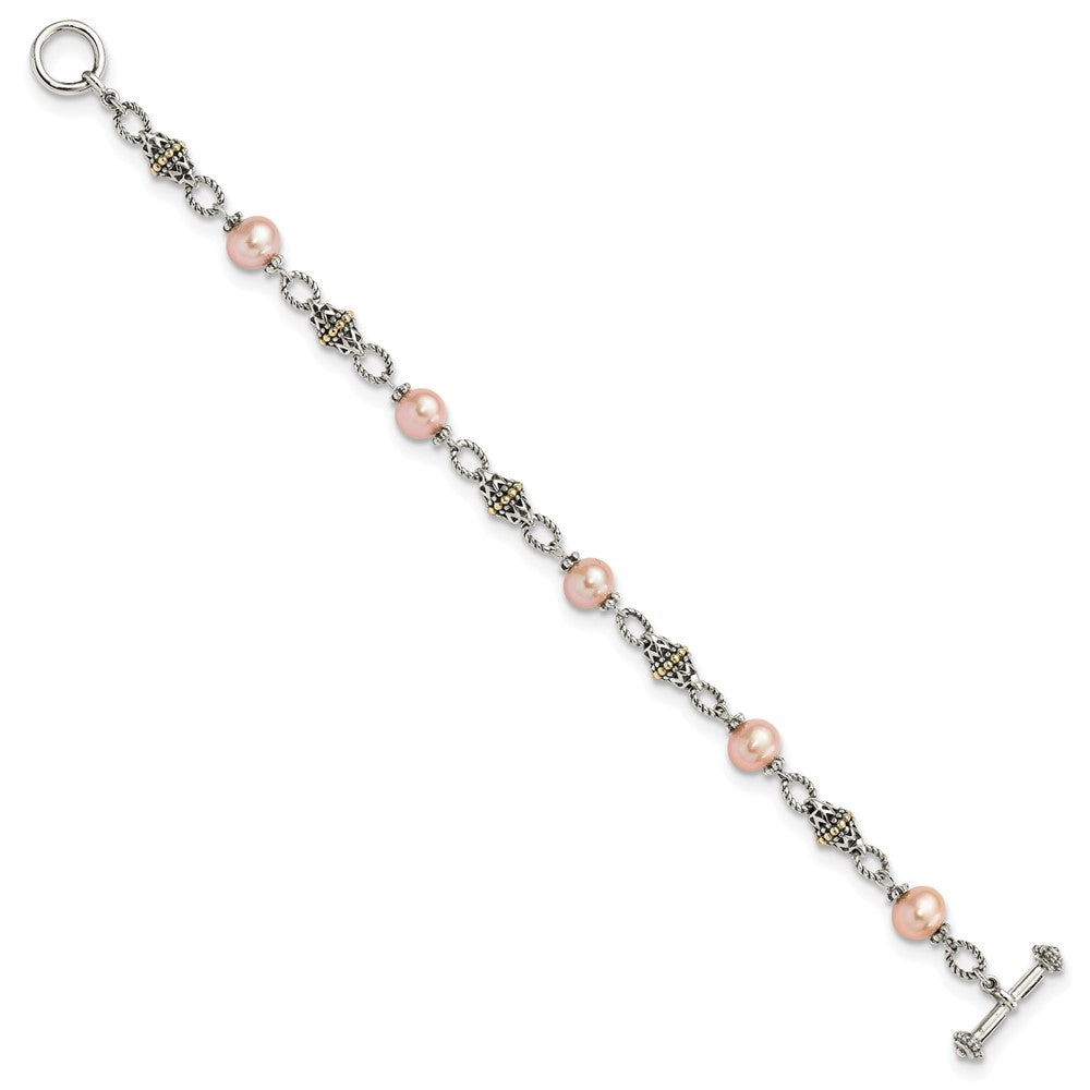 Shey Couture Sterling Silver with 14K Accent 7.5 Inch Antiqued 9- Freshwater Cultured Pink Pearl Bracelet
