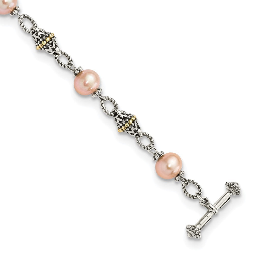 Shey Couture Sterling Silver with 14K Accent 7.5 Inch Antiqued 9- Freshwater Cultured Pink Pearl Bracelet