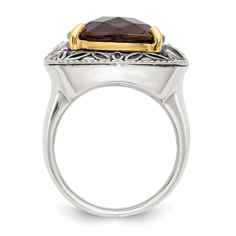 Sterling Silver w/14k Smoky Quartz & Diamond Ring