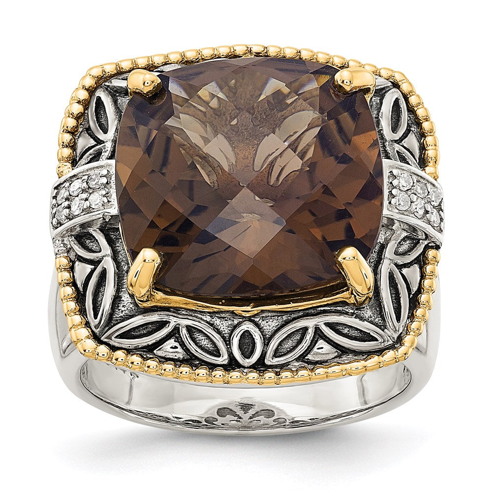 Sterling Silver w/14k Smoky Quartz & Diamond Ring