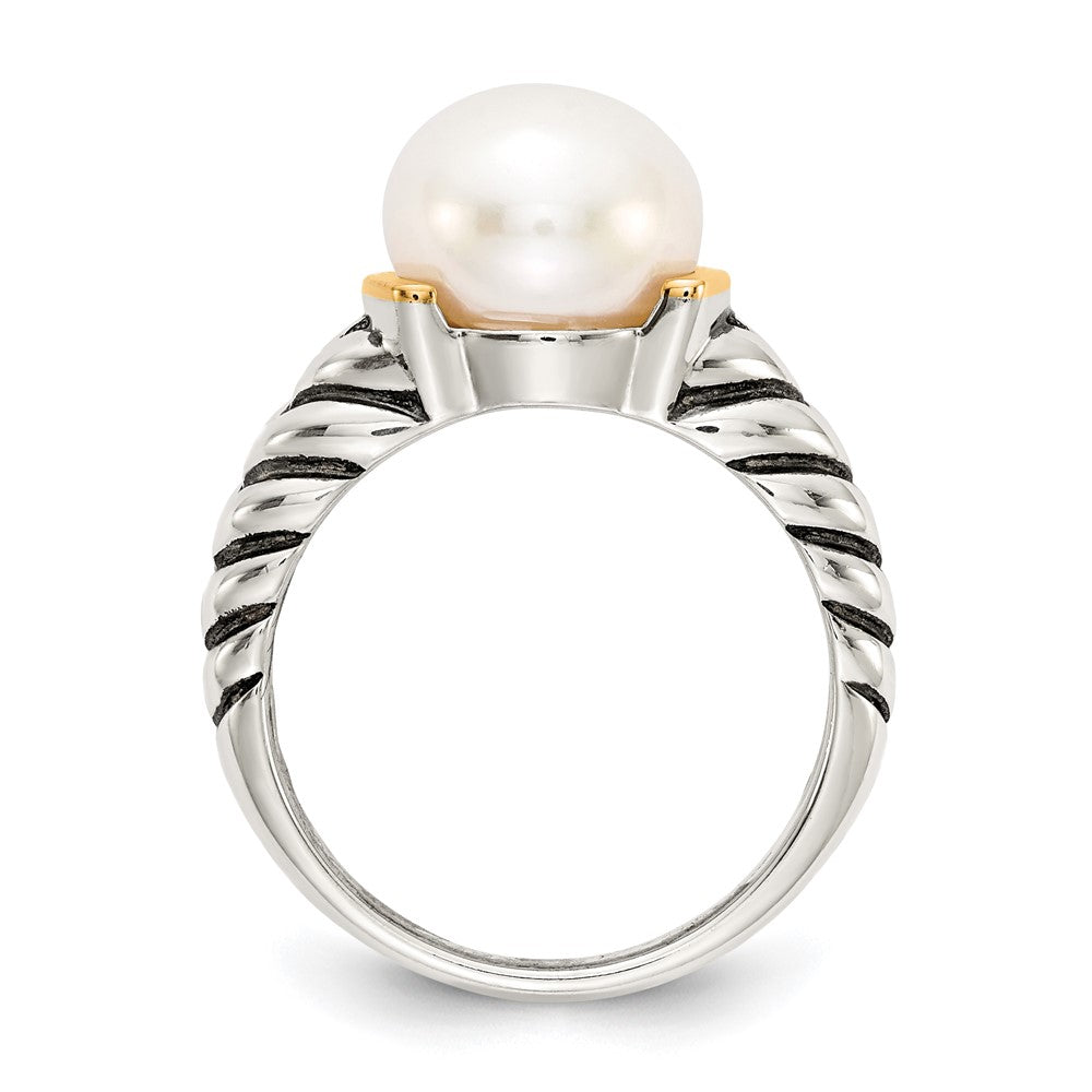 Shey Couture Sterling Silver with 14K Accent Antiqued Button Freshwater Cultured Pearl Ring